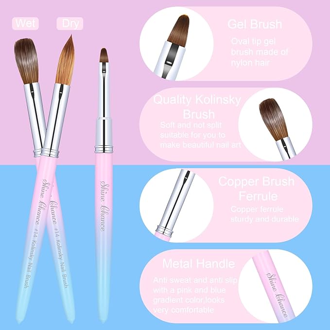 2Pcs Acrylic Nail Brushes Set, 100% Pure Kolinsky Size 10 Nail Art Brush & Small Clean Up Brush, Art Design & Polish Mistake Cleaning Manicure Tools for Women Acrylic Application