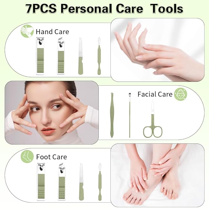 Manicure and Pedicure Kit, Manicure Kit, Nail Clipper Set, Manicure Set, Nail Clippers for Men Women,Travel Nail Clippers Kit, Personal Care Set, Grooming Kit Gifts for Women Friendsgiving(Sage Green)