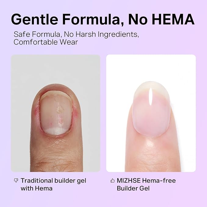 MIZHSE HEMA-Free Hard Gel for Nails-1.06oz Clear Builder Gel Nail Stengthener U V/LED Extension Gels for Nail Repair for DIY Home Salon Women Gifts Lamp Cured