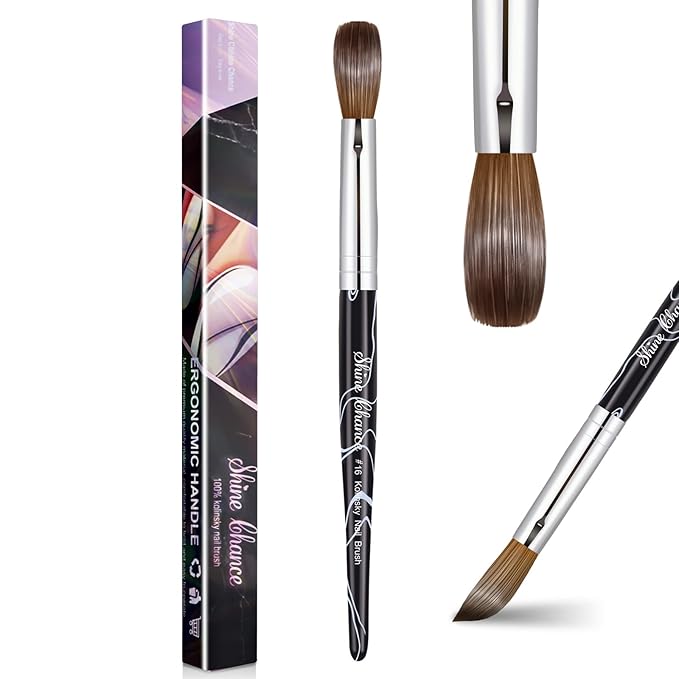 Acrylic Nail Art Brush Size 16, 100% Pure Kolinsky Hair Oval Nail Brush for Acrylic Application, Professional Nail Extension Manicure Tool Striping Nail Drawing Pen for DIY Home Salon