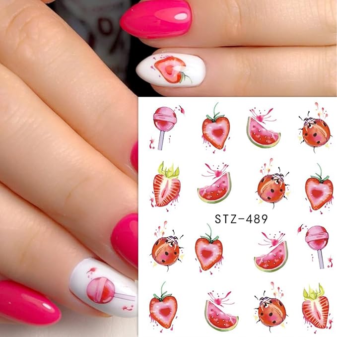 40 Sheets Fruits Nail Art Stickers, Holographic Water Transfer Nail Decals Design, Cake Fruit Ice Cream Nail Sticker Supplies for Women Girls Manicure Tips Charms Decoration Cute Acrylic Nails Decal