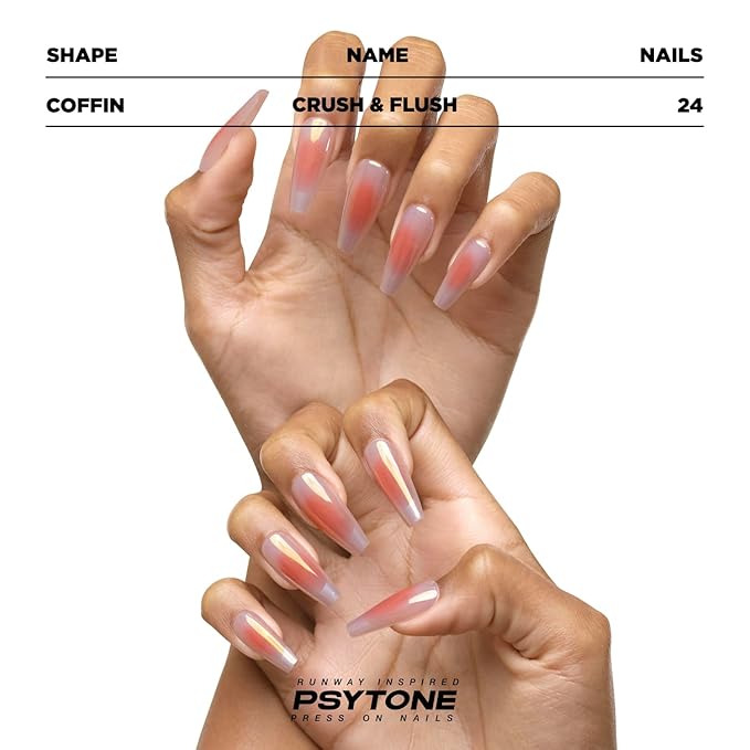 PSYTONE Almond Press on Nails Medium Length Pink Fake Nails with 3D Gold Line Designs Glossy Fall Nails Press ons Winter False Nails Acrylic Glue on Nails Artificial Stick on Nails for Women 30 Pcs