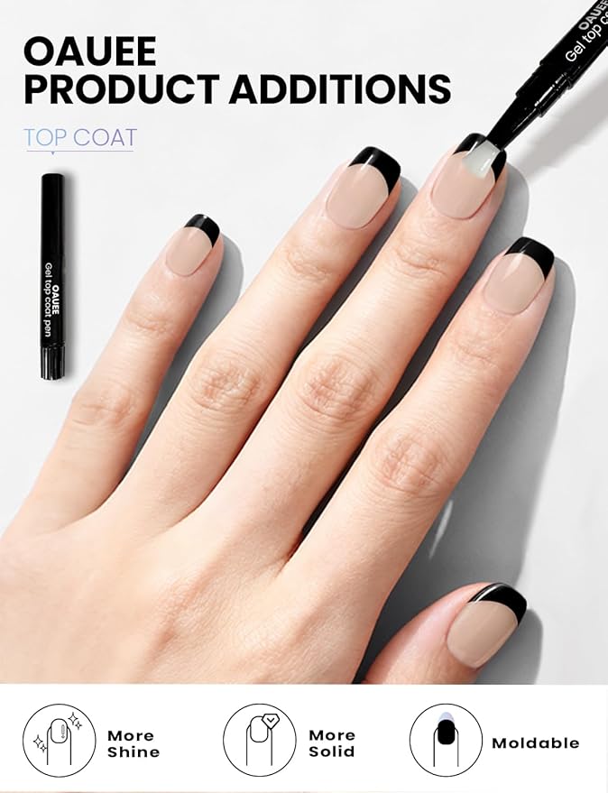 Semi Cured Gel Nail Strips | Built-In Gel Top Coat | UV Light Required | Salon Quality, Easy Application And Removal (Black French)