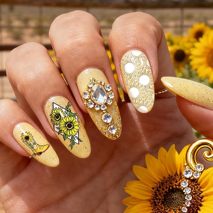 PH PandaHall 3pcs Sunflower Nail Stamping Plate Cowboy Boots Hat Nail Stamper Cactus Nails Arts Stencils Western Nails Art Design Stainless Steel Manicure Image Plates for Women DIY Manicure Salon