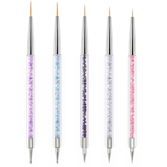 Nail Art Brushes Set 5Pcs - Double-Ended French Tip & Dotting Tools (7-16mm Precise Tips) for Salon, DIY, Beginners - Gift for Women/Nail Artists