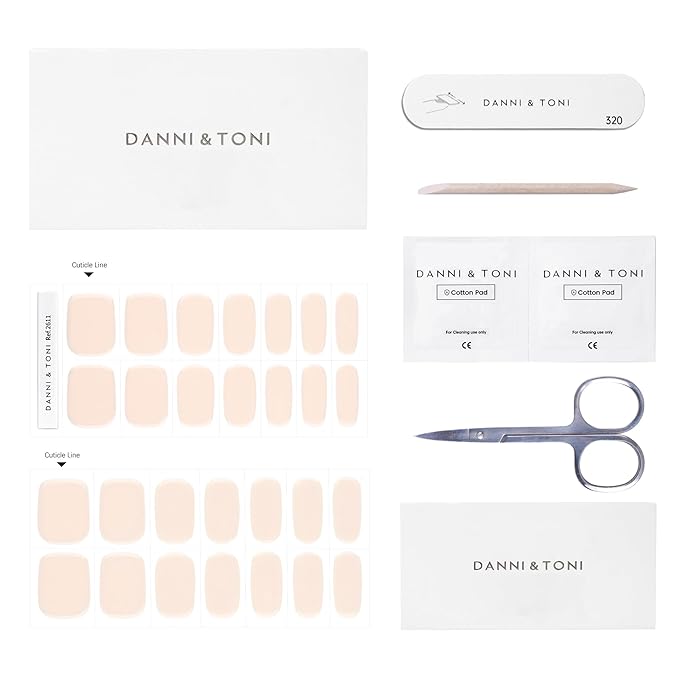 DANNI & TONI Semi Cured Gel Nail Strips Nude (Gentle Nude) Skin Toned Gel Nail Wraps 28 Stickers