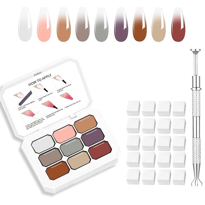 AIJIMEI Ombre Gel, Gradient Painting Gel, Ombre Gel Nail Polish, Including 100 Nail Sponges And Grabbing Pen Suitable For Salons And Family DIY (A2)