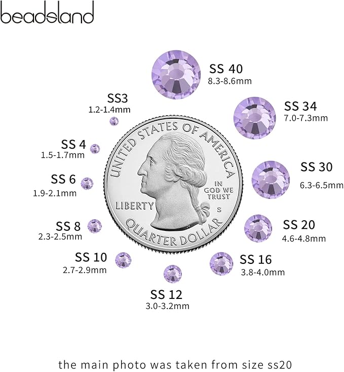 Beadsland 2880pcs Flat Back Crystal Rhinestones Round Gems for Nail Art and Craft Glue Fix, Violet,SS6,1.9-2.1mm