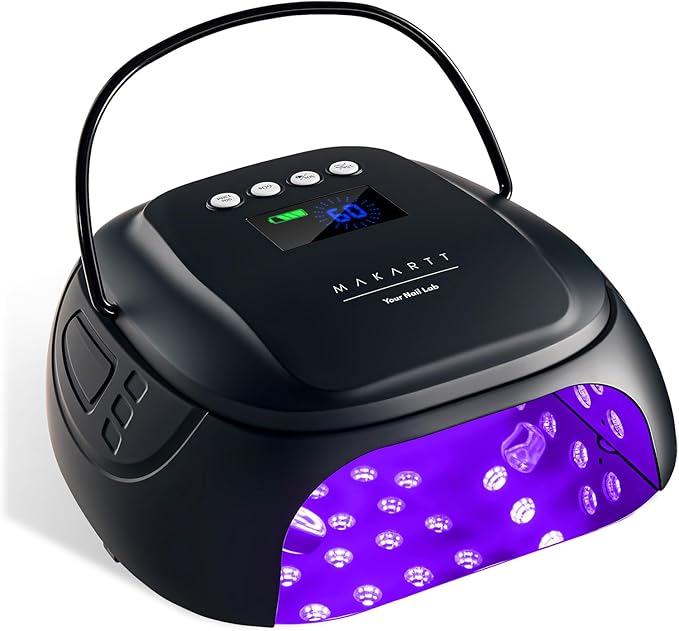 Makartt UV Nail Lamp – 30W Fast Curing UV Light with Handle Rechargeable Cordless Nail Dryer for Gel Nail Polish with 45 Beads Dual Lights 4 Timers LCD Smart Sensor for Nail Art Design(Matte Black)