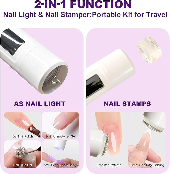 Mini UV Light for Nails，Handheld LED Flash Cure Lamp for Gel X Polish, Portable Uv Pen Light for Single Finger,Nail Curing Lamp with Stand for Starter Salon DIY or Home Manicure (White) (white, Mini)