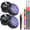 Rhinestones Glue for Nails, 10ml x2 Nail Glue for Stones and Gems Long Lasting Adhesive Super Strong Jewlery Nail Art Glue 3Pcs Nail Brushes, Wax Pencils, Stick& Picking Tweezers (UV/LED Cure Needed)