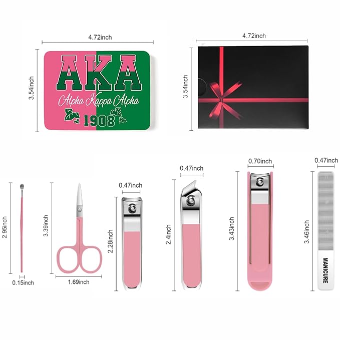 Nail Clippers and Beauty Tool Portable Set Nail Clipper Set Manicure Set 6 in 1 AKA Sorority Gifts Suitable for for Women Home, Workplace, Outdoor Travel,Etc.（Double Pinyin AKA）