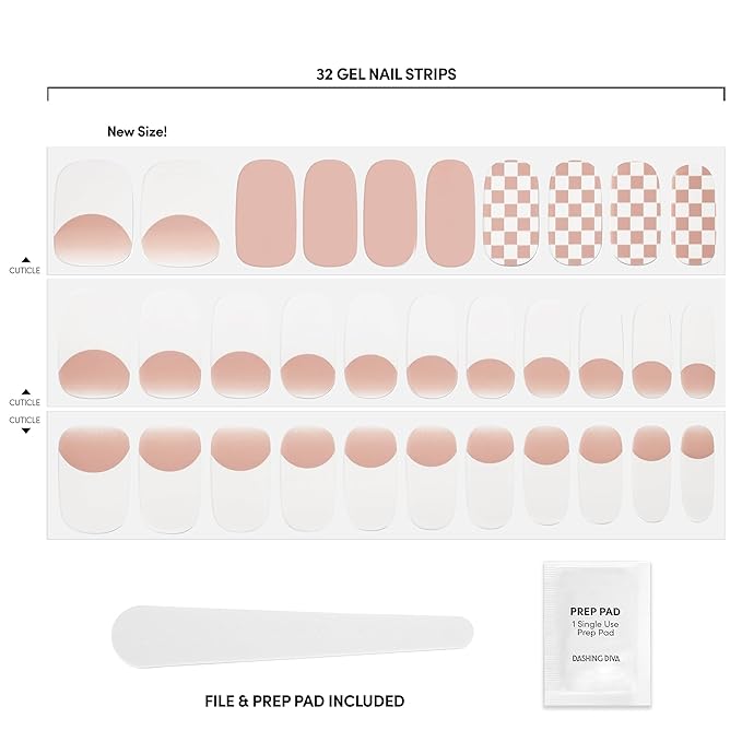 Dashing Diva Gloss Nail Strips - Check, Please - UV Free, Chip Resistant, Long Lasting Gel Stickers - Contains 32 Wraps, 1 Prep Pad, 1 File