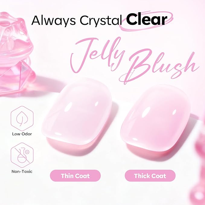 modelones Builder Nail Gel, Baby Pink Builder for Nails No Top Coat Needed, C-Curve Sculpting, Glossy Jelly Finish Light Pastel Pink, No-Wipe, 9-in-One LED Lamp Cured Color Rubber Base Gel Polish