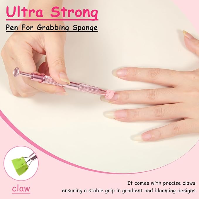 100pcs Colorful Cube Nail Sponges for Ombre, 2pcs Pink and Silver Metal Clip Pens for Grabbing Nail Art Sponge Ombre Nail Brush for Nail Art