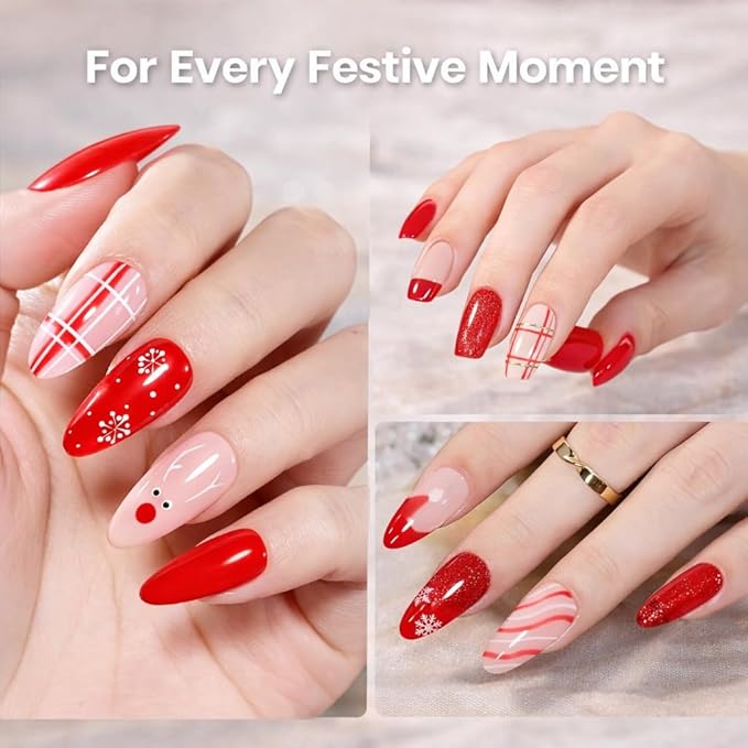 Beetles Valentines Gel Nail Polish Set, Stay Shining Crimson Glamour Shade Set 6 Colors Gel Polish White Red Burgundy Glitter Color Soak Off UV LED Nail Art DIY Salon at Home Gift for Women