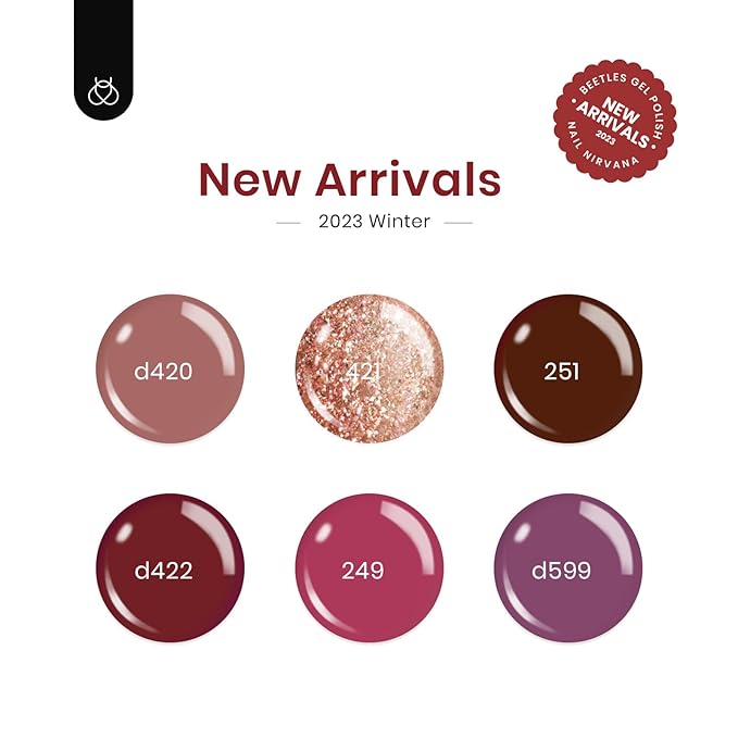 Beetles Gel Nail Polish Set Plum Burgundy Red Brown Glitter 6Pcs Gel Polish Kit Soak Off UV LED Nail Lamp Art Manicure Salon DIY Home Gifts for Women Silent Flower