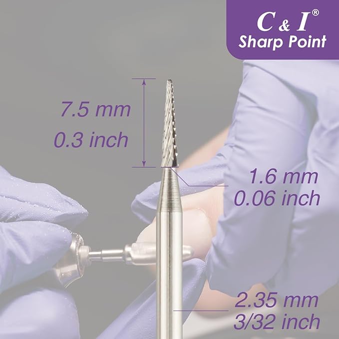 C & I Nail Drill Sharp-Point Bit Efile of Electric Nail Drill Machine Nail Techs Tool for Preparation, Extension or Cuticle Care (Middle -M)