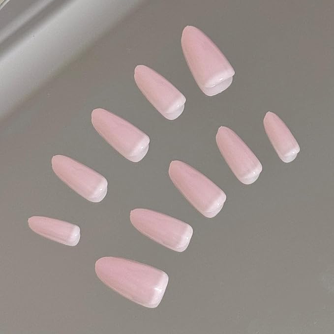 Baby Pink Press On Nails - Petite Oval Short Style with Sheer Glitter Finish, Comfort Fit Fake Nails for Everyday & Bridal Wear (Cotton Candy & Blush Bloom)