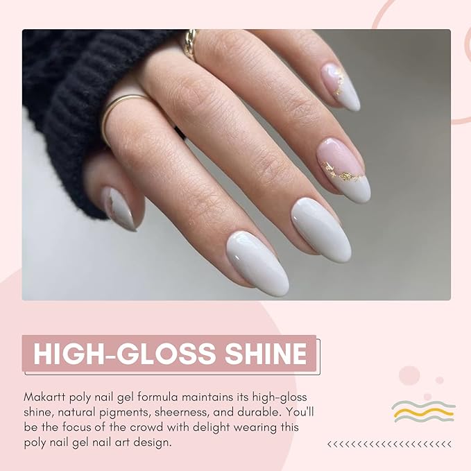 Makartt Poly Nail Gel 50ML White with Gel Top Coat Kit Bundle, Gel Builder for Nails Spring Summer Nail Extension Gel, Soak off UV LED Gel Nail Polish Top Coat