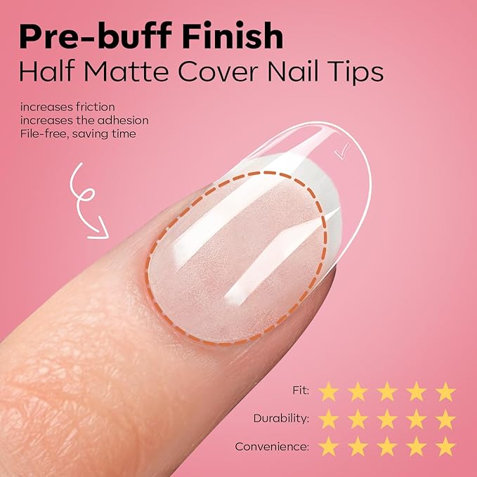 modelones X Nail Gel Kit Short Oval Round, Upgrade 510Pcs Fake Nails 15Sizes, 9-in-One Glue Prep Dehydrator & Mini U V Light Clipper, Pre-shaped Half Matte Press on Oval Tips for Extension DIY Salon
