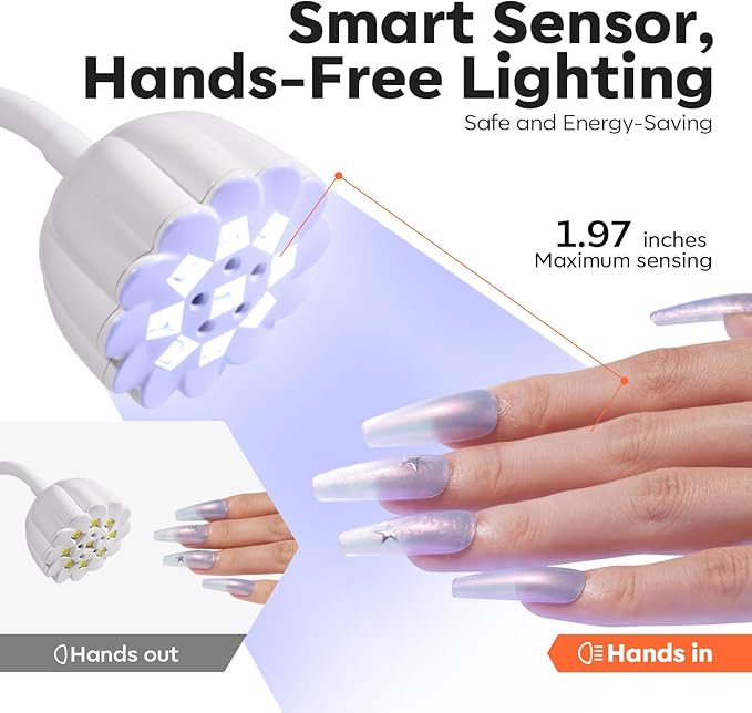 modelones Cordless UV Nail Lamp, Mini LED UV Light for Gel Polish Fake Nails Fast Curing Portable Gooseneck Lamp Nail Dryer Home DIY Manicure Kit 32W & 2000mAh 4 Timers