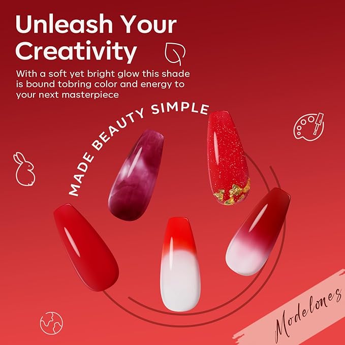 modelones Poly Nail Gel Set, 6 Colors Popular Red Collection Bright Wine Burgandy Glitter Poly Extension Gel Dark Bloody Red Builder Starter Home DIY Manicure Nail Art Gift