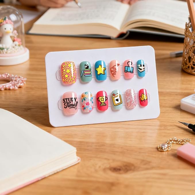 PH PandaHall 4pcs Learning Elements Nail Stamp Plate Books Pens Nail Art Template Stationery Notebook Manicures Stamper Line Texture Nails Image Plate for Back to School Manicure Design Decoration