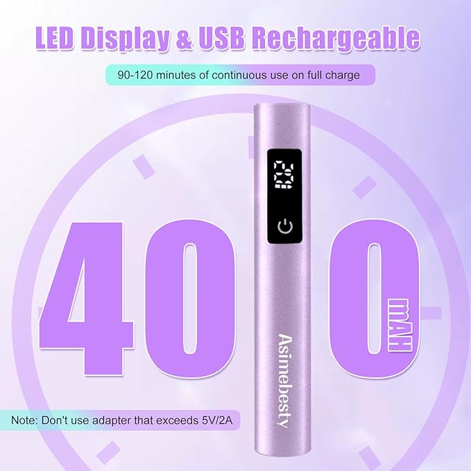 UV Light for Gel Nails, Mini UV Nail Lamp Hand held with Stand, Portable Small Nail Dryer Light for Gel Polish with 3 Timers, Rechargeable Cordless UV Light Nail for Fast Curing, Violet