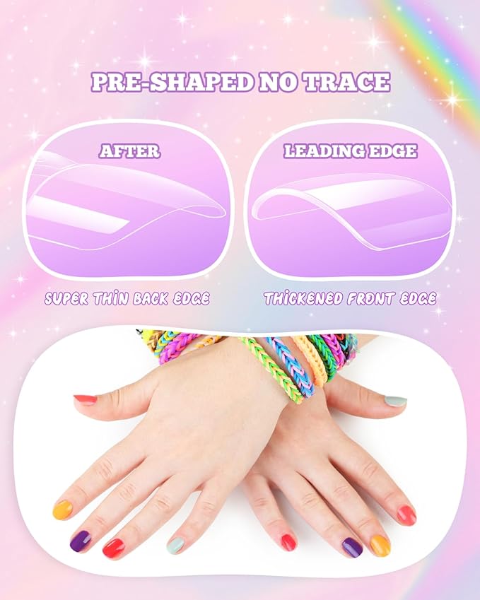 krofaue Kids Nail Tips with Handle - 240Pcs Soft Gel Press on Nails for Girls & Children for Easy DIY Nail Tips Art, 12 Sizes Fingernail Decoration (4-8 years old)