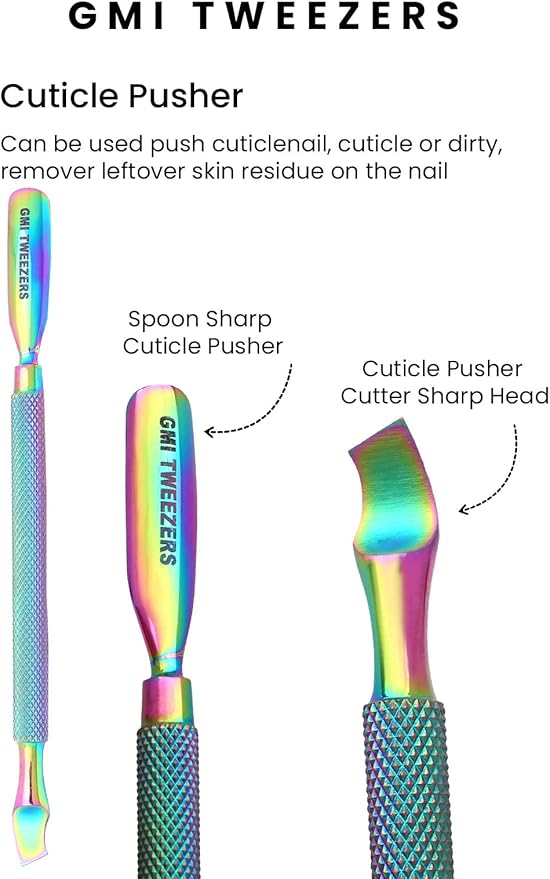 GMI-TWEEZERS - Professional Cuticle Remover, Cuticle Pusher And Cuticle Trimmer - Manicure Tool Cuticle Nippers - Durable Cuticle Cutter For Finger And Nail - Instant Cuticle Kit (Multicolor)