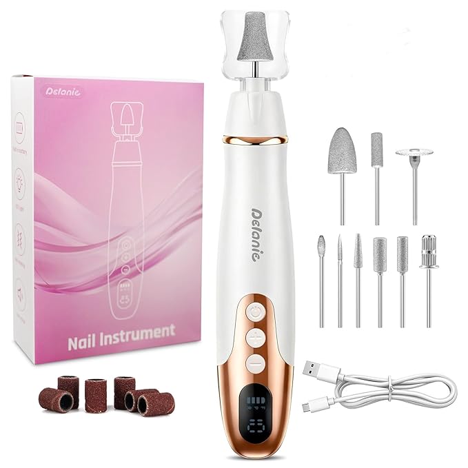 Delanie Electric Nail File for Thick Toe Nails, Cordless Nail Drill Efile, Portable Manicure Pedicure Kit for Nails Acrylic, 10 Speeds Pedicure Tools for Feet Callus Remover