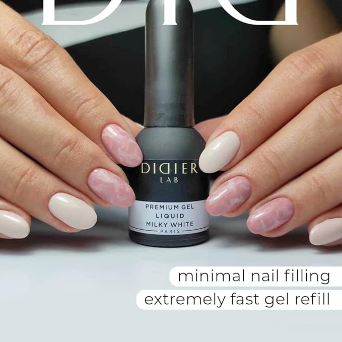 Didier Lab - Premium Gel Liquid Milky White - Builder Gel in a Bottle - Nail Extension up to 5mm - Viscous - Easy Application - Suitable for Beginners - For UV Lamp – French Manicure – White Colour