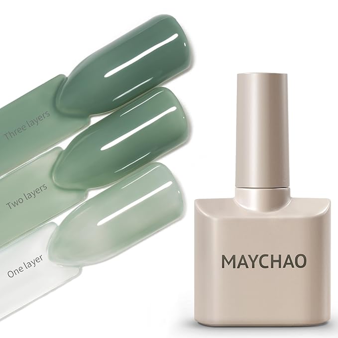 MAYCHAO 15ML Jelly Green Gel Nail Polish 1Pc Sheer Aqua Mint Gel Polish Transparent Soak Off UV LED Translucent Nail Polish Nail Art Starter Manicure Salon DIY at Home, 0.5 OZ