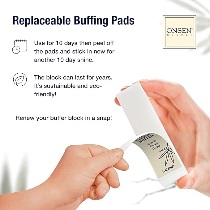 Onsen Secret Nail Buffer Block Replacement Pads - 3 Way Buffing Block Smooth Shine Natural Nail Buffing w/ 3 Sides Coarse, Soft, Silky, Buffer Replacement 4 Combo Pads Only - 1 Pack