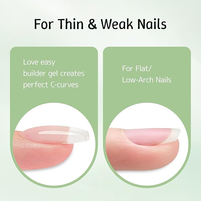 Builder Gel for Nails, 2 Pack Crystal Clear Soft Polish Fast Self-leveling Apex Strength Thickness Enhancement Building Thin Weak Nail, Beginners Home DIY Salon Manicure (U V Light Needed)