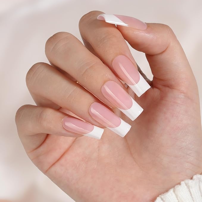 Vansiho Pink French Gel Nail Tips, 150Pcs Long Square Soft Gel Nail Tips, French Tips Press on Nails, Fake Nails for Nail Art DIY 15 Sizes