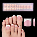 150pcs French Tip Press on Toenails Short Square, Pink Press On Nails White French Toe Nail Tips for Women, Soft Gel Fake Toe Nails, Acrylic Nails Soak off Nail Home DIY 15 Size