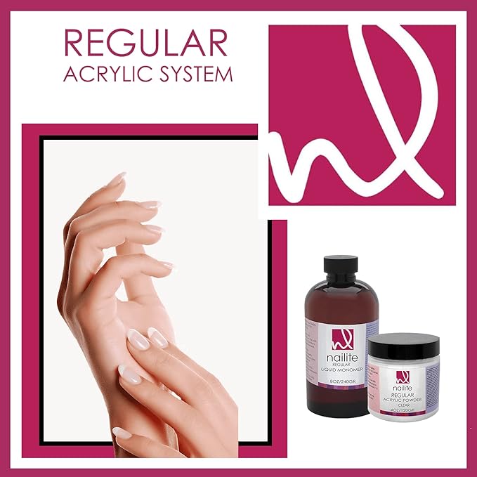 Regular – Professional Acrylic Powder for Nail Extension, Slow Setting System, EMA Formula and Non-Yellowing Effect – Clear (8 Oz.)