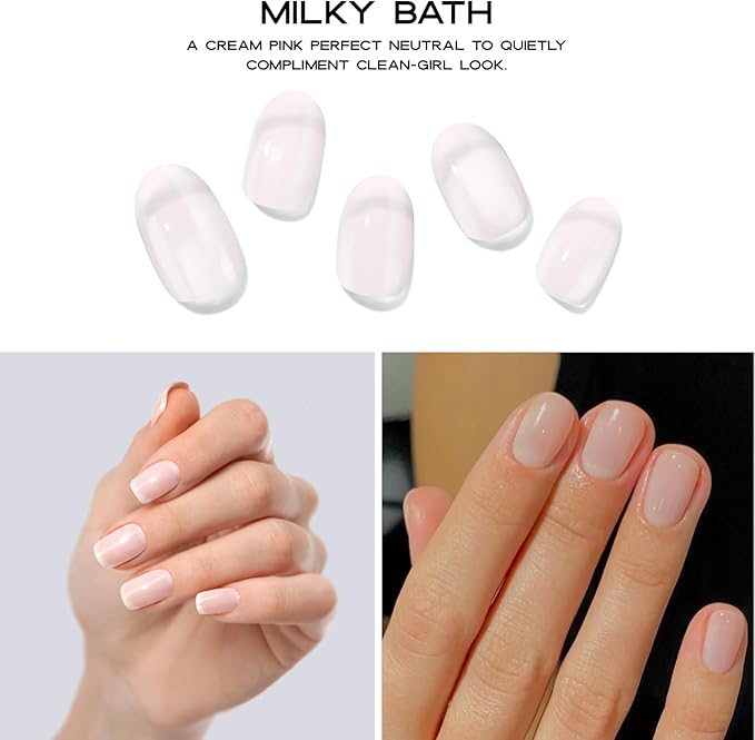 Semi Cured Gel Nail Strips with 20 Pieces - UV Gel Stickers, Manicure Kit, Easy Application Wraps Includes Prep Pads, Nail File, Wooden Stick - UV Light Required (Milky Purple)