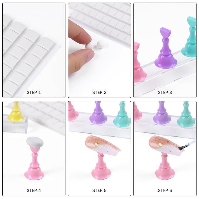 JUSTOTRY 2 Sets Nail Painting Stand With Reusable Adhesive Putty Acrylic Nail Holder For Press On Nails Display Tools Kit Accessories Home DIY Salon