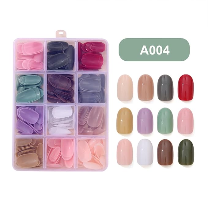 288 Pcs Press On Nails Short Almond Fake Nails Press Ons Set Full Cover Acrylic Glue on Nails Reusable Glossy Artificial Nail Kit Oval False Nails for Women Girls Manicure 12 Color
