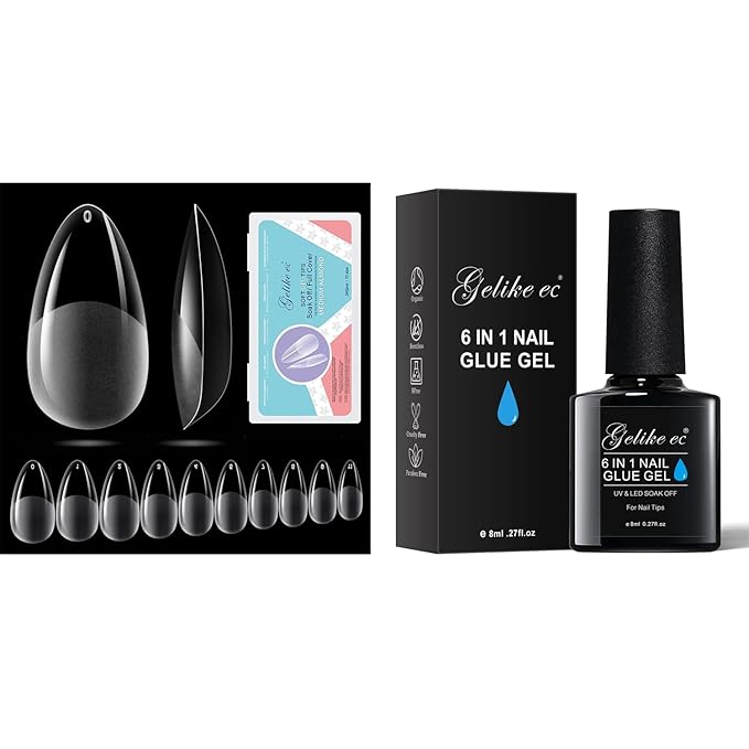 240pc Medium Almond Nail Tip and Gel Nail Glue