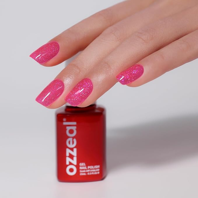 Glitter Gel Polish,Hot Pink Iridescent Glitter Gel Nail Polish Sparkle Shimmer Gel Glitter Nail Polish Summer Rainbow Soak off LED UV Gel Nail Polish for Art DIY Manicure 0.5 Fl Oz