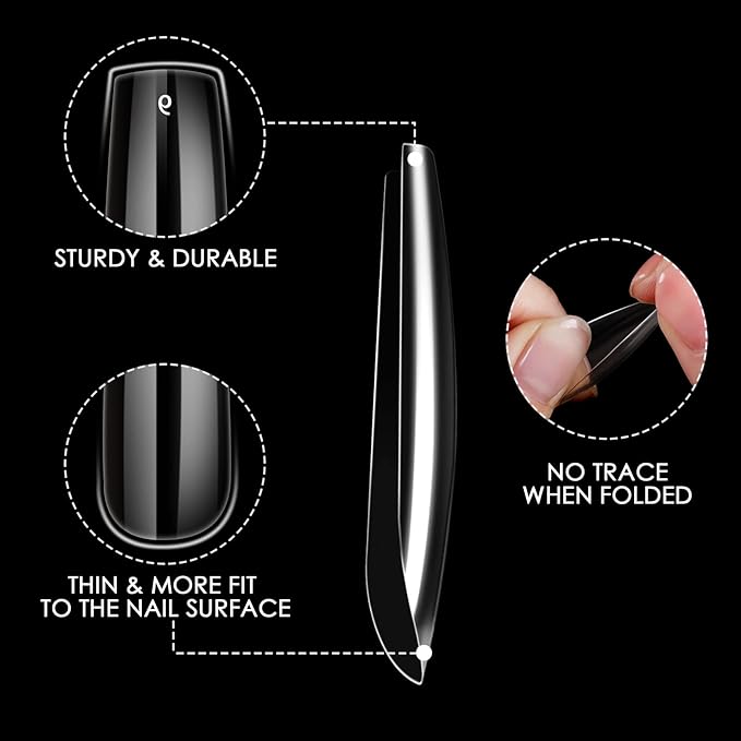 Square Nail Tips Full Cover, Extra Long Clear Professional Acrylic Tips, XXL Utra-hard False Nails Press on Nails for Nail Extension Manicurists, 360Pcs