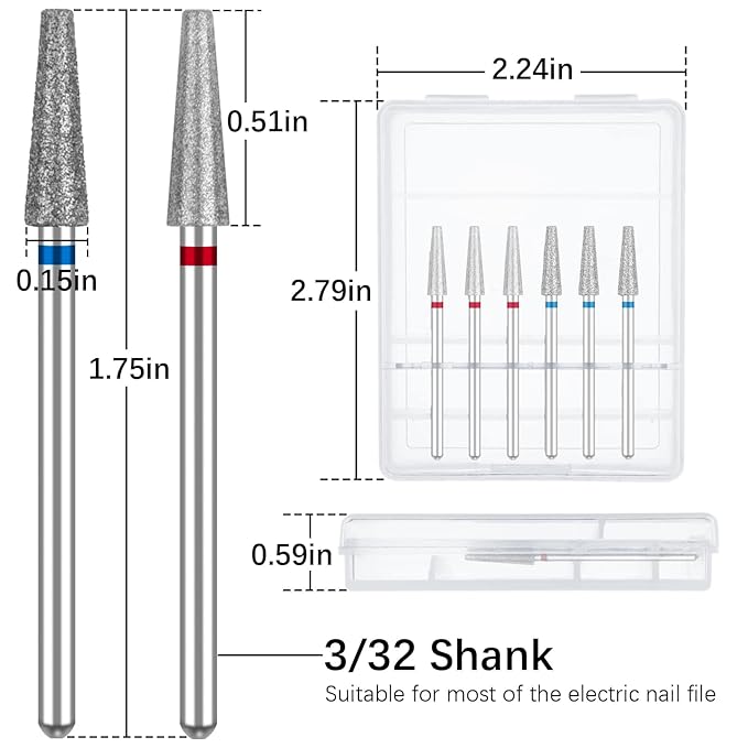 Nail Drill Bits, Cuticle Drill Bit for Nails, Tapered Shape Cuticle Drill Bits with Storage Case,3/32 Shank Efile Bits for Nail Prep and Manicure Pedicure Tools (Fine&Medium)