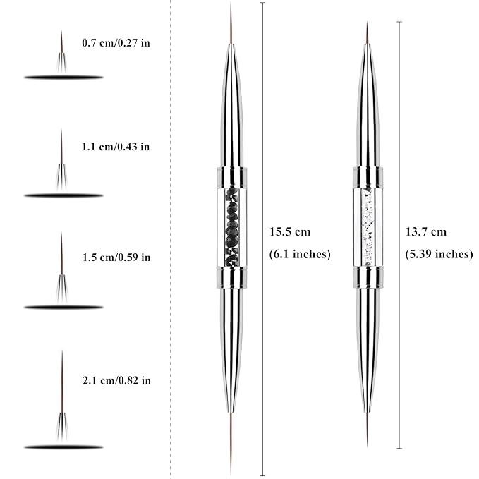 2Pcs Dual-ended Nail Art Liner Brush Set for UV Gel Polish Painting Drawing Rhinestone Handle Professional Nail Design Brushes 7/11/15/21mm
