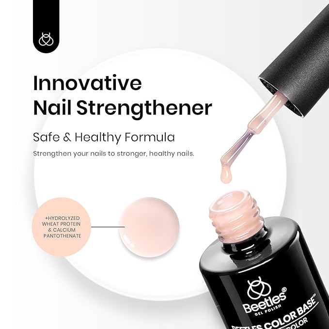 Beetles Color Base Gel Nail Polish, 1pcs 15ml Rubber Base Builder Neutral Nude Gel Base Coat Warm Jade Nail Polish, Base Coat Nail Strengthener Soak Off UV LED light Needed