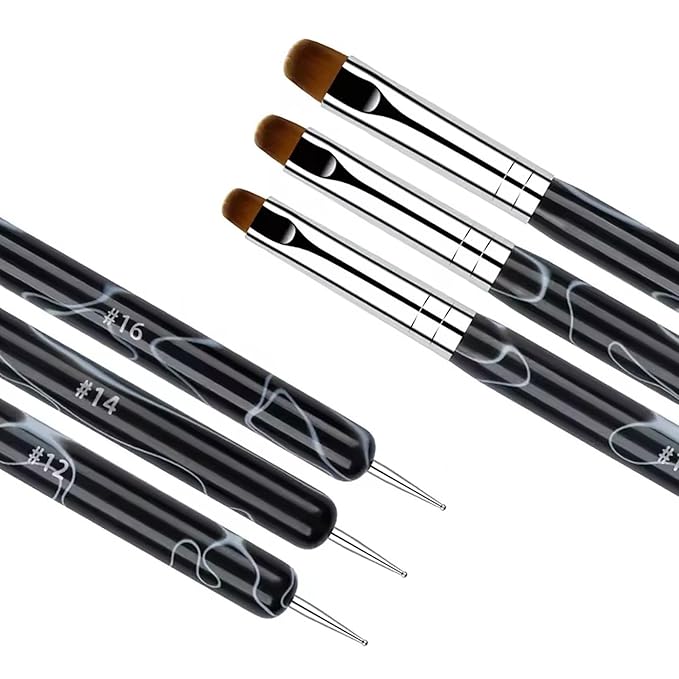 3Pcs Double Head Nail Art Brushes & Dotting Tools Kit (Black), French Tip Nail Brush Set, Builder Gel Nails, DIY Acrylic Nail Design Tool for Salon & Home Manicure Beginners/Artists
