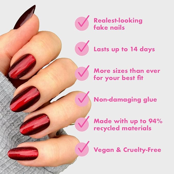 Olive & June Instant Mani Press-On Nails (Glue) | 42 Fake Nails, 21 Sizes | Non-Toxic, Long-Lasting Recycled Materials Realistic Look | Salon-Quality at Home | Medium, Oval | Obsessed Velvet